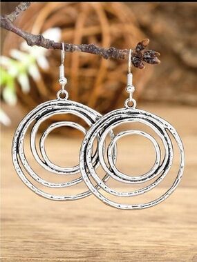 Silver Tone Multi-Ring Drop Earrings - Women Jewelry